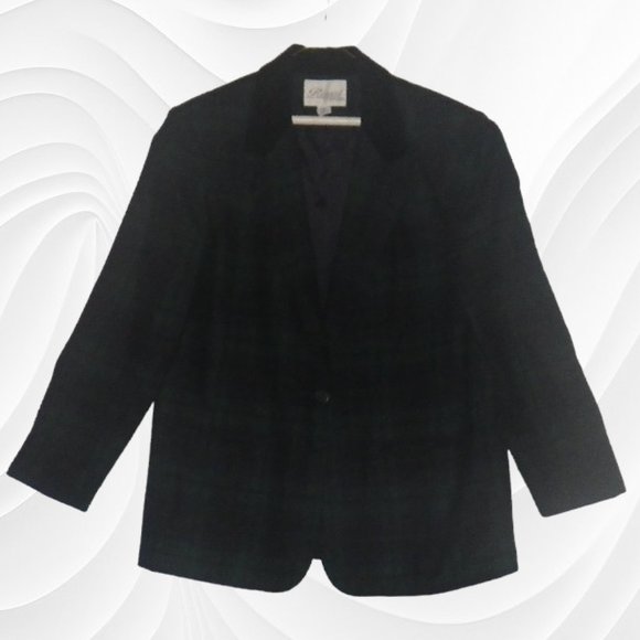 Vintage Jackets & Blazers - Royal Studio Womens Vintage Green Black Plaid Blazer, Jacket, sz 14, 44 bust